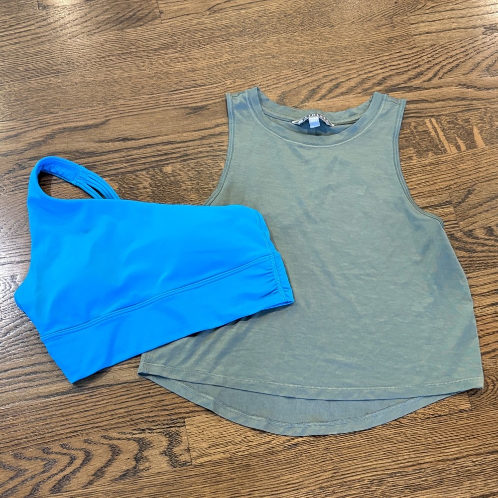 Athleta Blue Sports Bra(XS) & Olive Green Tank Top Set(XXS)